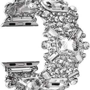 VIQIV Bling Bands Compatible with Apple Watch Band 38mm 40mm 41mm 42mm 44mm 45mm 49mm Iwatch Series SE 9 8 7 6 5 4 3 2 Ultra, Diamond Rhinestone Dressy Metal Wristband Strap for Women