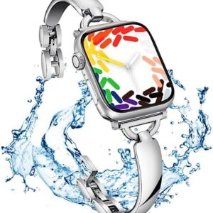 Stainless Steel Gold Silver Band Compatible Apple Watch Starlight Bracelet Women Slim 38mm 40mm 41mm 42mm 44mm 45mm 49mm,Jullstar Bling Beaded Rose Gold Thin Metal Bangle for iphone Watch Series Ultra SE 9 8 7 6 5 4 3 2 1