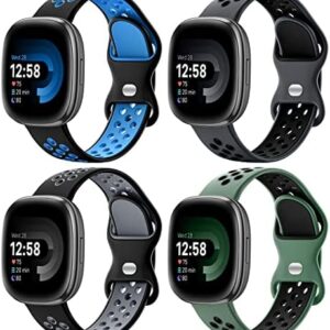 Maledan 4 Pack Sport Band Compatible With Fitbit Versa 3/4 and Sense/Sense 2 Smart Watch, Soft Wristband Replacement Accessories for Women and Men
