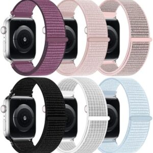 6 Pack Nylon Sport Loop Band Compatible with Apple Watch Band 38mm 40mm 41mm 42mm 44mm 45mm 46mm 49mm Women Men, Soft Adjustable Braided Replacement Straps for iWatch Series 10 9 8 7 6 5 4 3 2 1 SE Ultra