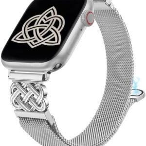 Stainless Steel Magnetic Loop Compatible with Apple Watch Band 41/40/38/49/46/45/44/42mm Women Metal Mesh Celtic Knot Dressy Strap for iWatch SE Series 10/9/8/7/6/5/4/3/2/1/Ultra(1/2)