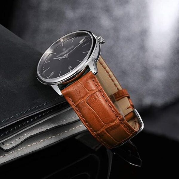 Alligator Style Genuine Leather Watch Bands Genuine Calf Leather Replacement Watch Strap with Stainless Metal Buckle Clasp 12mm 14mm 16mm 18mm 20mm 22mm 24mm for Men and Women - Image 5