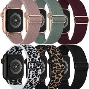 Stretchy Nylon Solo Loop 6-Pack Compatible with Apple Watch Bands 38mm 40mm 41mm 42mm 44mm 45mm 46mm 49mm, Nylon Sport Elastic Wristbands Strap Women Men for iWatch Series 10 9 8 7 6 5 4 3 SE Ultra 2