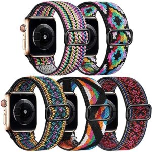 Easuny 5 Pack Stretchy Bands Compatible with Apple Watch 38mm 40mm 41mm 42mm 44mm 45mm 46mm 49mm Women, Elastic Fabric Nylon Strap Wristband for iWatch SE Series 10 9 8 7 6 5 4 37 Ultra Boho Solo Loop